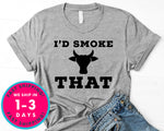 Id Smoke That Cow Bbq T-Shirt - Food Drink Shirt